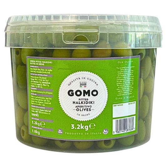 Gomo Pitted Halkidiki Aperitivo Olives in Brine 3.2kg (Pack of 2)
